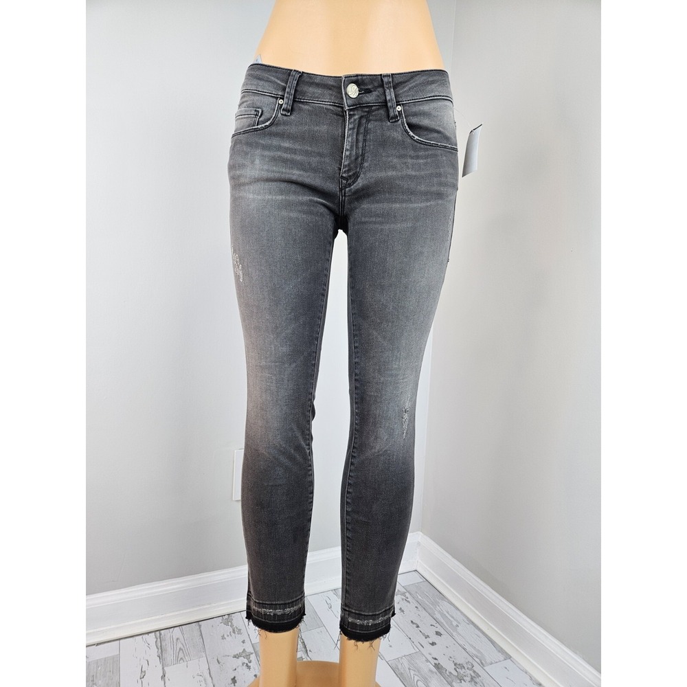 Mavi Womens Jeans 27 Serena Ankle Low Rise  Black Vintage Wash Raw Hem